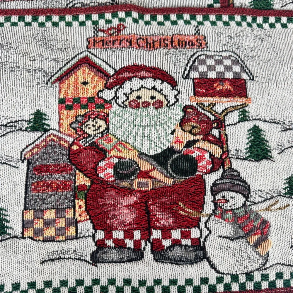 Set of 4 Merry Christmas Tapestry Placemats Santa Snowman Gifts Holiday‎ Festive